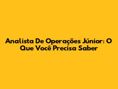 Analista De Operações Júnior: O Que Você Precisa Saber