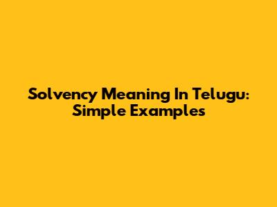 Solvency Meaning In Telugu: Simple Examples